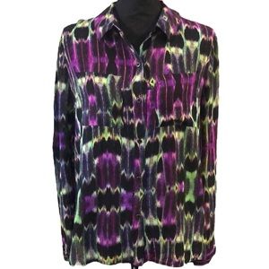 L’AMOUR BY NANETTE LEPORE BUTTON DOWN WITH OPEN TWIST BACK PURPLE GREEN SIZE L
